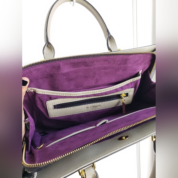 Jack French Leather Bag, Gray & Purple Handbag with Removable Strap - Picture 5 of 13